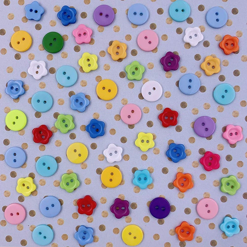 Propupy 200 Pcs Craft Buttons Sewing Buttons Colorful Buttons Mix Buttons Round Heart Star Flower Buttons for DIY Crafts Painting Decoration - Image 4